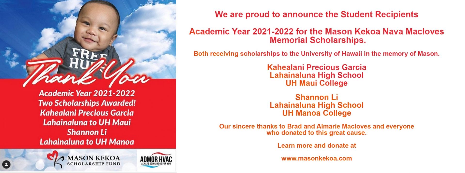 Mason Kekoa Donation